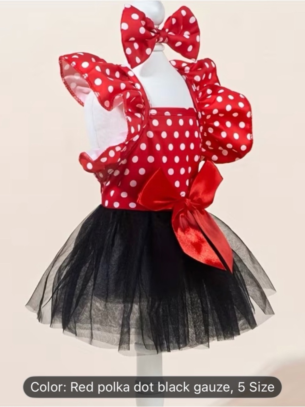 Pets Red Polka Dot Black Tulle Minnie Mouse Costume with Bow Dog or Cat - Picture 3 of 8